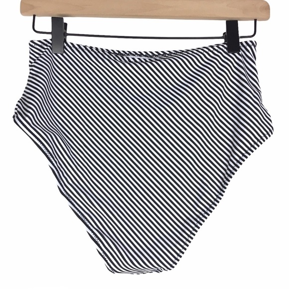 CUPSHE High Waisted Bikini Bottom Stripe Ruched Classic Black White Medium NWT - Picture 3 of 10